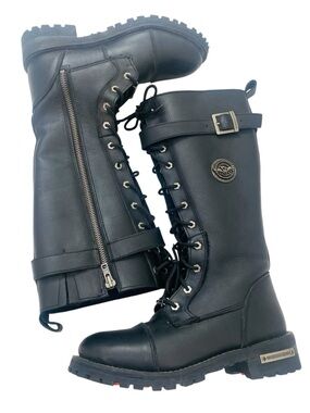 Milwaukee Leather Motorcycle Tall Lace Up High Rise Black Boots 9.5